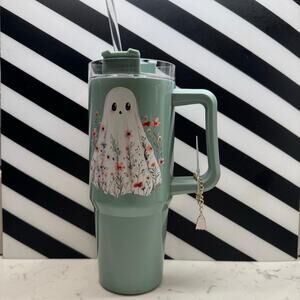Halloween: Wildflower Ghost Stainless Steel Tumbler With Charm